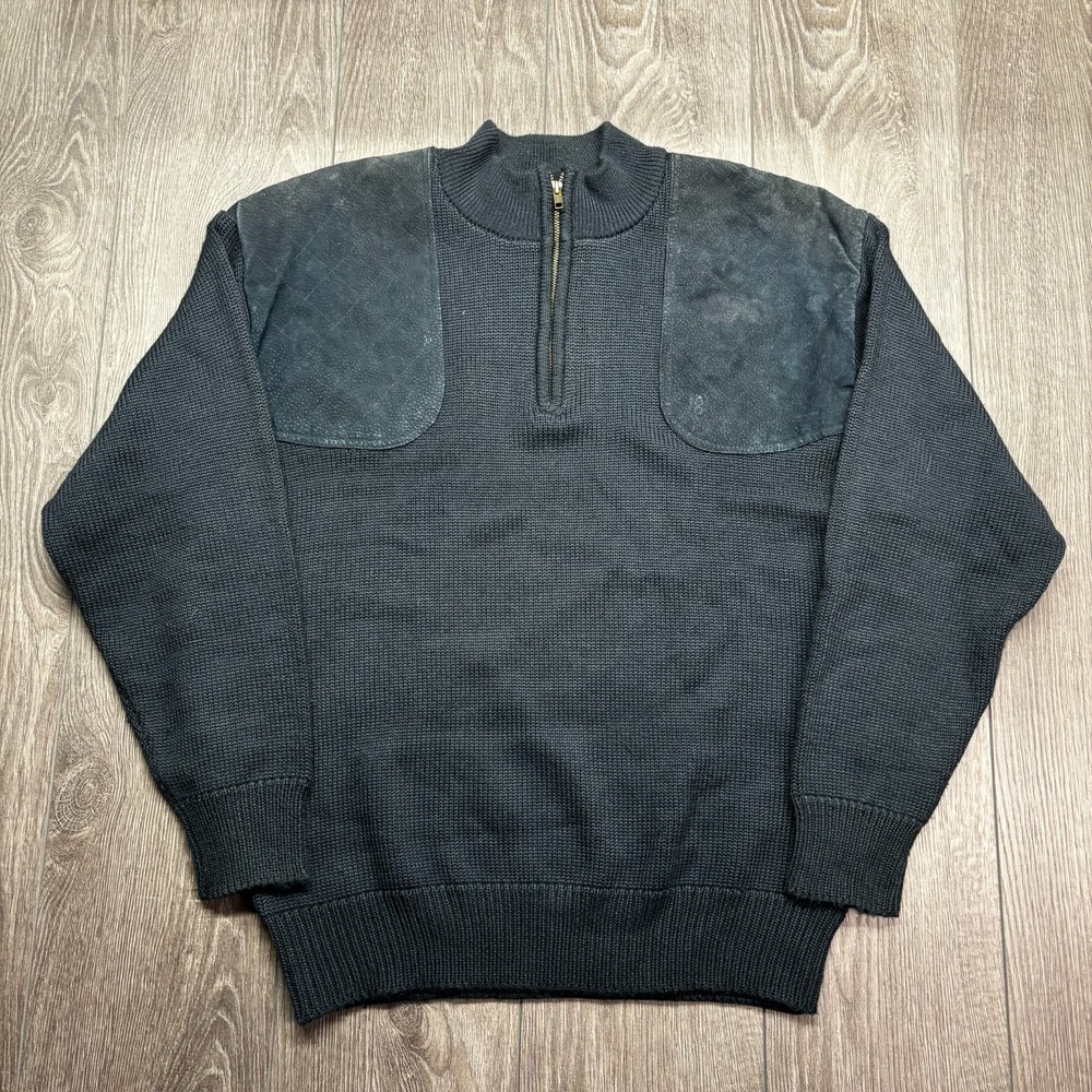 Bob Allen Sweater Mens Large Navy Quarter Zip Shooting Patches Hunting Knit